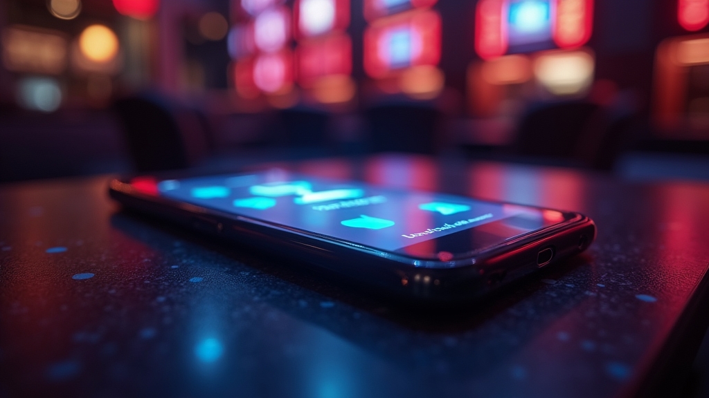 Teleponong may download screen sa madilim na casino setting