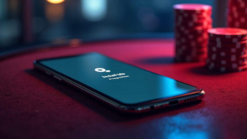 Android phone na may APK install screen sa madilim na casino table