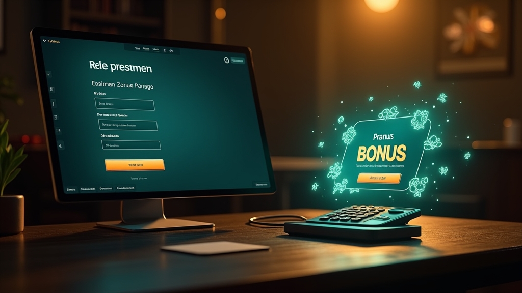 Registration screen at bonus activation panel sa madilim na casino